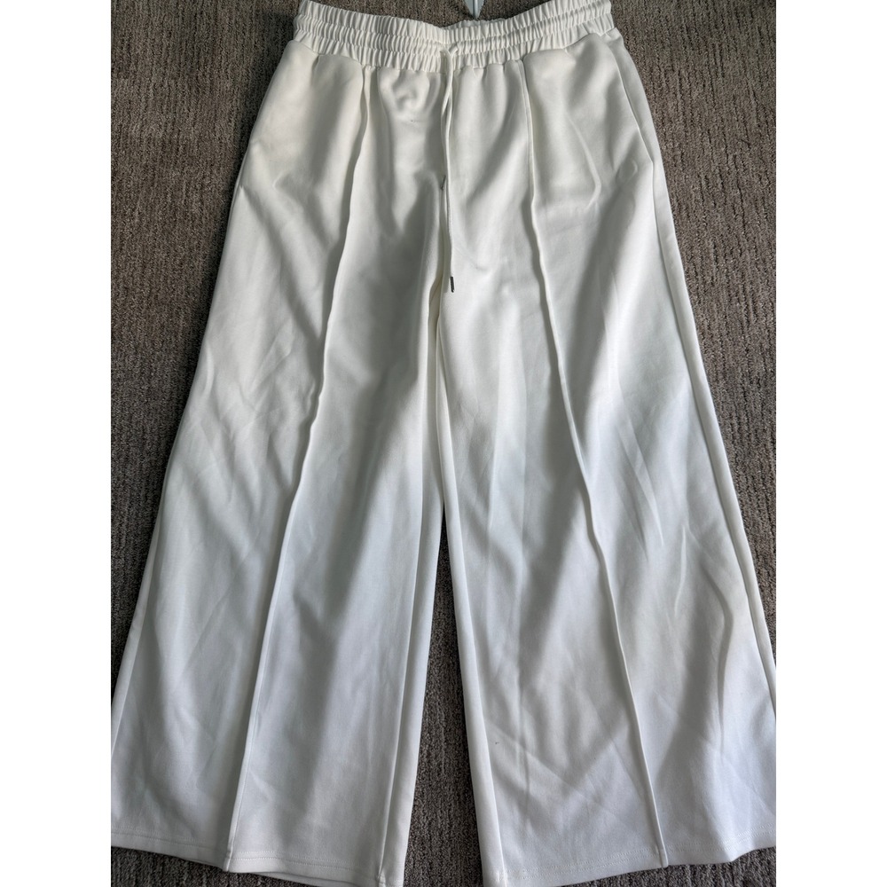 White Wide Leg Pintuck Seam Drawstring Waist Pants 2XL